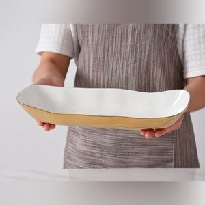 Milano Home Kitchen Serving Dish Freezer/Oven/Dishwasher Safe in Gold Tone/White